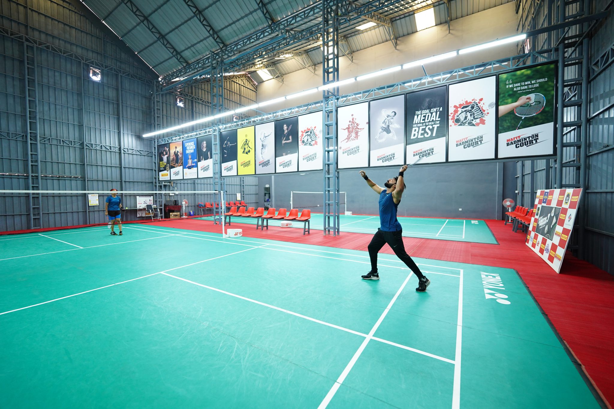 Indoor badminton court training session